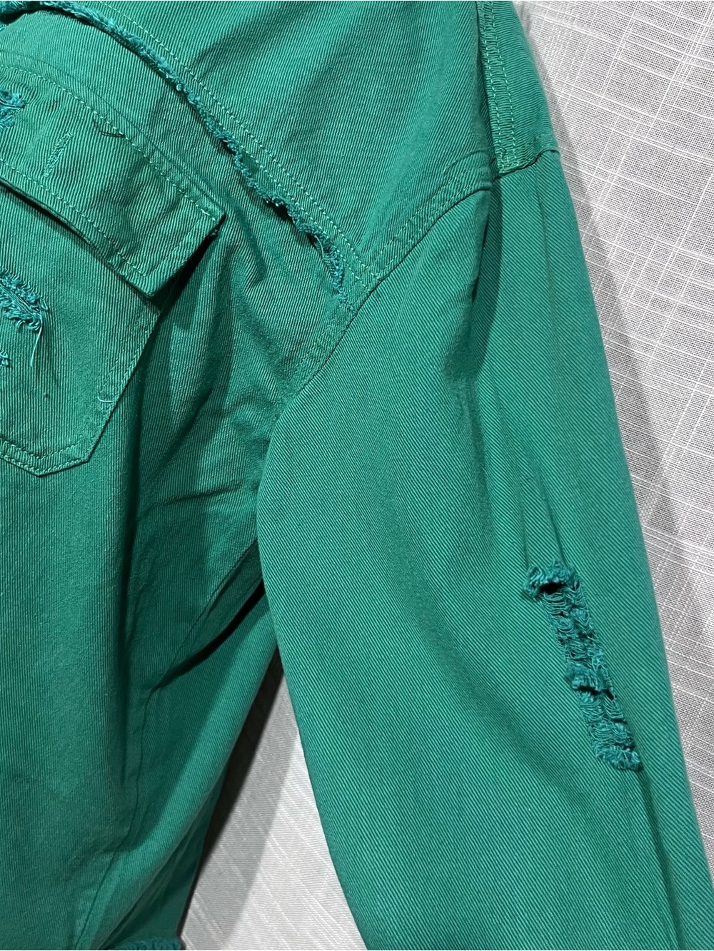 Distressed Green Button-Front Jean Jacket - Picture 7 of 14